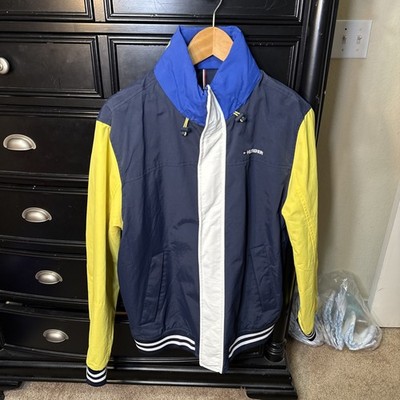 Tommy Hilfiger Men s Size medium Jacket- Reversible Hood ZipUp Yellow/Blue/White