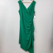 Kensie Emerald Green Midi Dress Size 14 Asymmetrical Ruffle Wrap Goddess Siren
