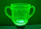 Uranium Glass Anchor Hocking Colonial Green Knife And Fork Open Sugar Bowl Dish