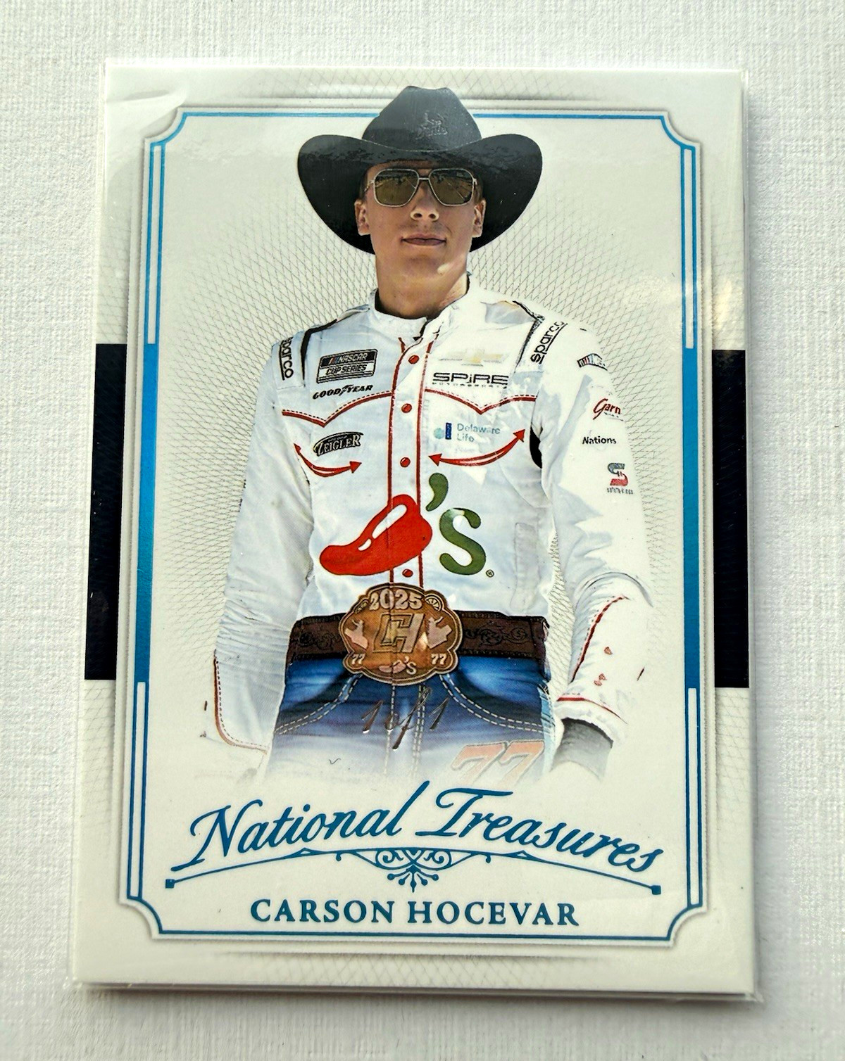 1/1 Panini 2025 National Treasures NASCAR Carson Hocevar Spire Base #18