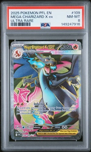 2025 POKEMON PFL EN-PHANTASMAL FLAMES ULTRA RARE #109 MEGA CHARIZARD X EX PSA 8