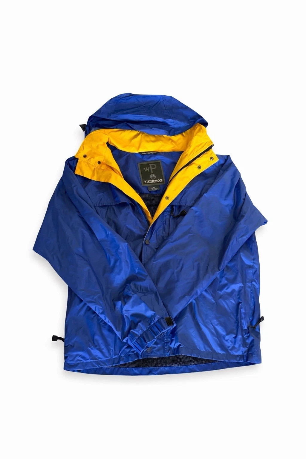 Weatherproof Blue Waterproof Jacket Hooded Windbreaker Men’s M Yellow Lining