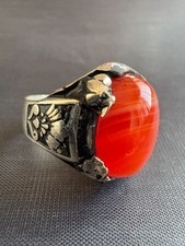 Vintage 925 Sterling Silver Ring Cabochon Agate Handcrafted Ring Size 9 US