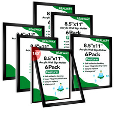 R LW Y 8.5x11 Acrylic Sign Holder Wall Mount Magnetic Display Frame 6 Pack Clea