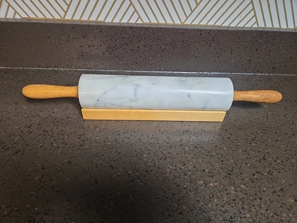 10" Marble Rolling Pin with Wooden Handles 18” + Holder Base