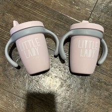 Bella Tunno Little Lady Pink Gray Sippy Cup Removable Handles Hard Lid