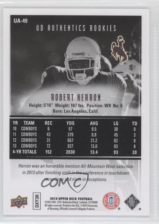 2014 Upper Deck UD Authentics Rookies /430 Robert Herron #UA-49 RC - Image 2 of 2