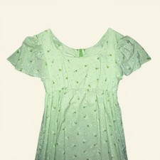 Vintage 70s green prairie empire waist maxi dress white floral flocked Size S