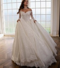 Glitter lace ball gown wedding dress wedding long sleeve ivory n.measurement off shoulder