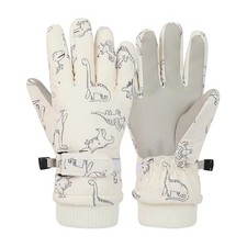 Kids Gloves Winter Toddler Snow Waterproof Gloves Kids S 4-6T White Dinosaur