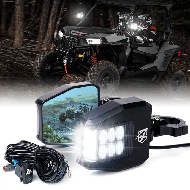 UTV Rear View Side Mirrors W/ LED Rock Lights for Polaris RZR XP Buggy