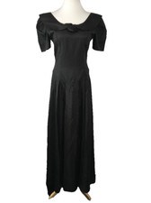 VTG 80s Prom Black PUFFY SLEEVE Party Fit Flare Union Sheath Dress Gown 9/10