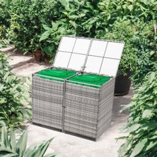 Garden Double Wheelie Bin Storage Shed PE Wicker Outdoor Garbage Dustbin Store
