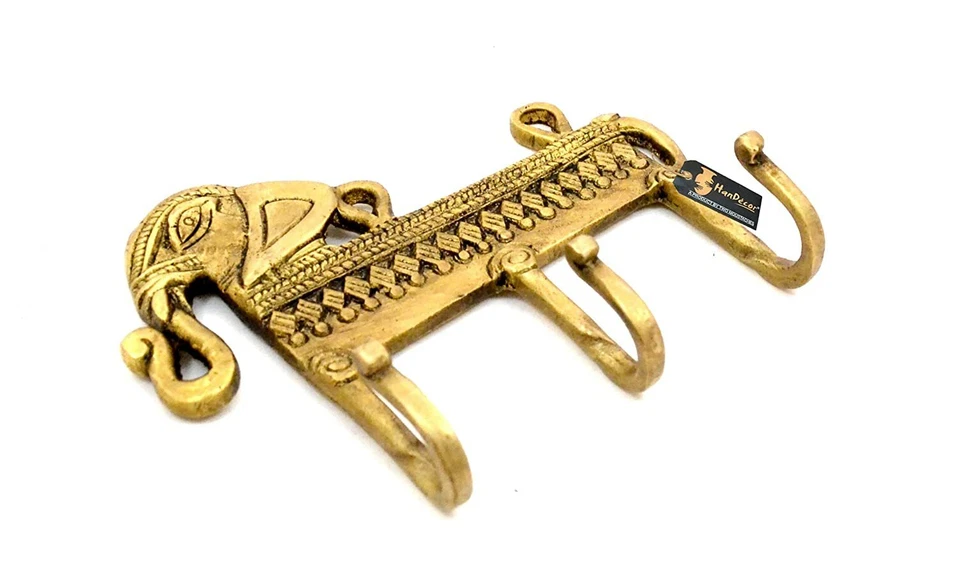 Antiguo llavero diseño elefante étnico amarillo pieza de exhibición decoración del hogar  Foto 2 de 2