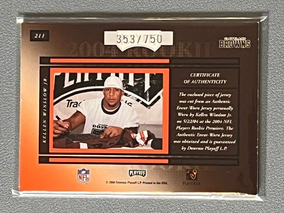 2004 Playoff Honors Rookie Gems Kellen Winslow Jr. SP /750 Jersey Patch RC #211 - Image 2 of 2
