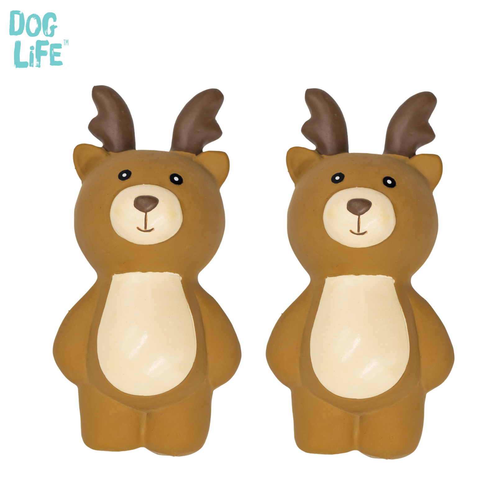2 PACK DOG LIFE LATEX RODNEY REINDEER SMALL DOG SQUEAKY TOY FESTIVE GIFT 15CM