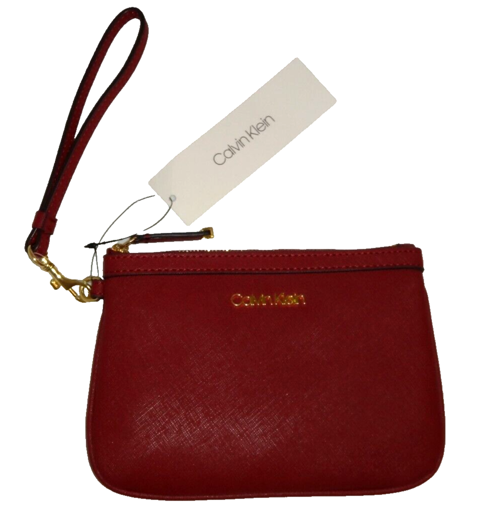 CALVIN KLEIN Women's Wristlet Clutch Wallet Red Saffiano Leather