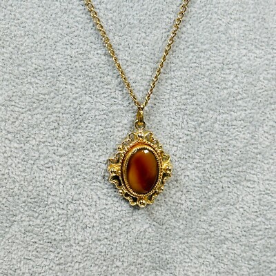 VTG Whiting & Davis Necklace Brown Cabochon Gold Tone 25'' Estate Jewelry
