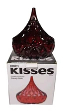 Hershey’s Kisses Crystal Kiss Covered Candy Dish Red Cut Glass W Lid & Box EUC 