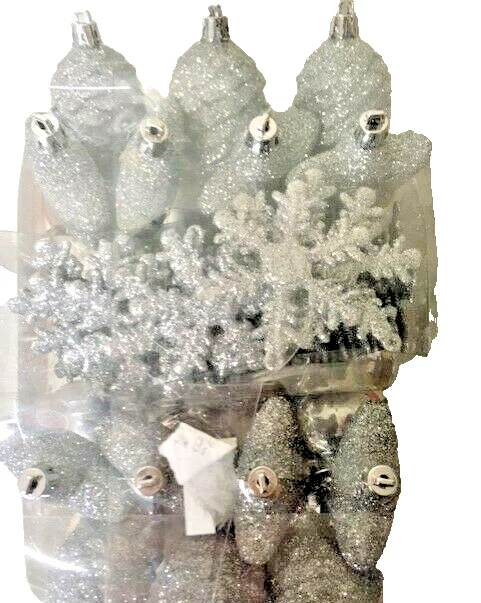 90 Decorazioni palline natalizie addobbi Albero Natale argento glitter decori - Immagine 3 di 4
