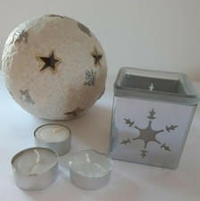 Lotto stock lanterne + tealight candele Natale decorazione casa bianco argento