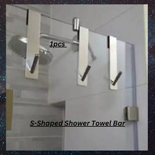 Stainless Steel S-Shaped Shower Towel Bar,Glass Door Bathroom Bathrobe Hook
