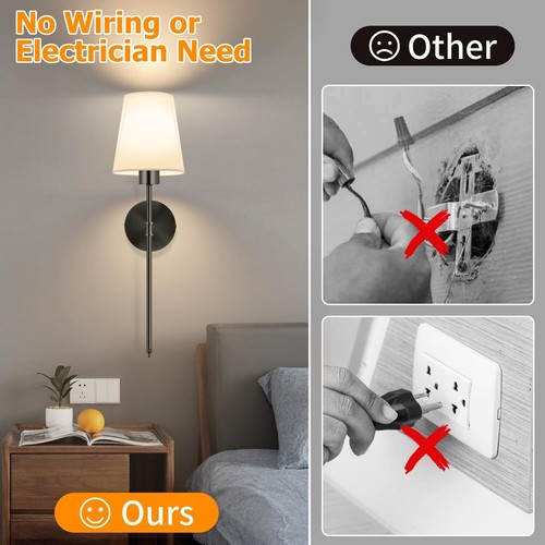 Battery Operated Wall Sconces Set of 2, Black Rechargeable Wall Lights 2500mAh - Picture 7 of 9