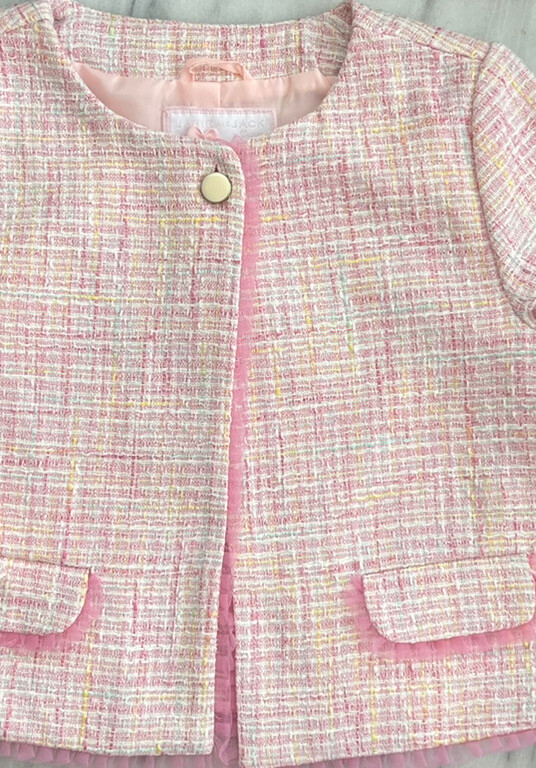 Janie and Jack size 6 Pink Boucle Tweed Jacket Tulle trim
