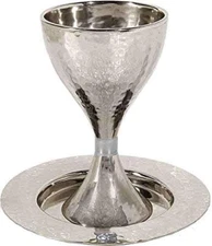 Hammered Modern Kiddush Cup with Silver Ring