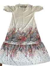 NWOT White Flowers Tassel Maxi Feminine Beach Coastal Granny Boho Easter Dress 
