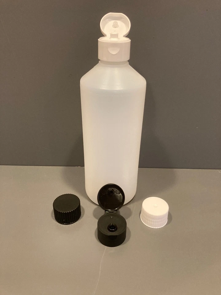 1000ML Plastic Bottles Natural HDPE with BLACK/WHITE Flip/Screw Lid PACK of 10