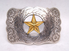 Vintage Western Style Chrome with Gold Texas Star Belt Buckle