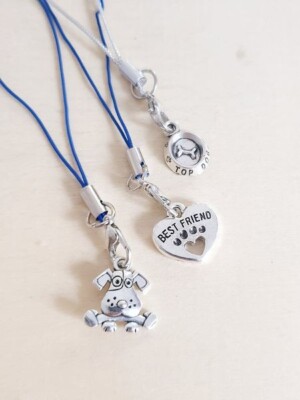 3 x Hunde Geschenkanhänger   Hund Herz BEST FRIEND Napf TOP DOG Karabiner Silber