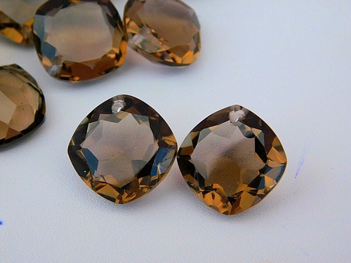 DIY Cushion Cut Top Front To Back Drilled Hydro Smoky Quartz Beads 16MM - 6 Pcs - Picture 4 of 9