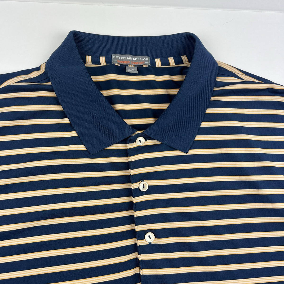 Peter Millar Polo Shirt Mens Size 2XL/XXL Blue Yellow Stripe