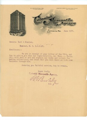 St. Louis, MO Colonial Mercantile Agency Chemical Building 1907 Letterhead