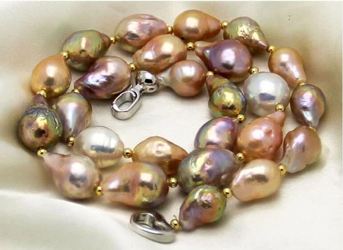 HUGE 18"15X13-18X14mm natural south sea genuine GOLD PINK PURPLE pearl necklace 