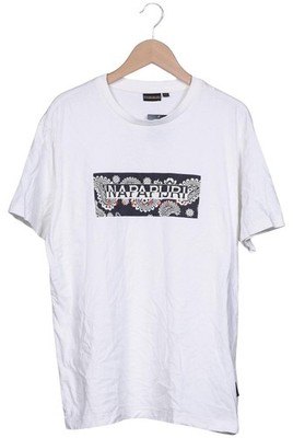 Napapijri T-Shirt Herren Oberteil Shirt Sportshirt Gr. L Baumwolle Weiß #joxcd60