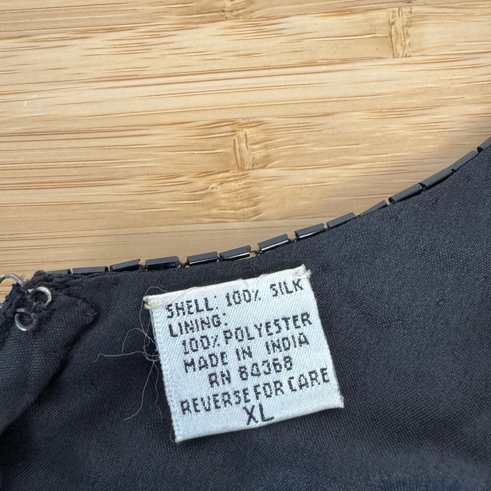 Lawrence Kazar 黑色 100% 真丝串珠亮片花卉长裙 XL 晚礼服正式 — 第 4/4 张图片