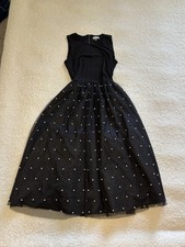 Calvin Klein Women Black Sleeveless Tulle Pearl Skirt Midi Dress