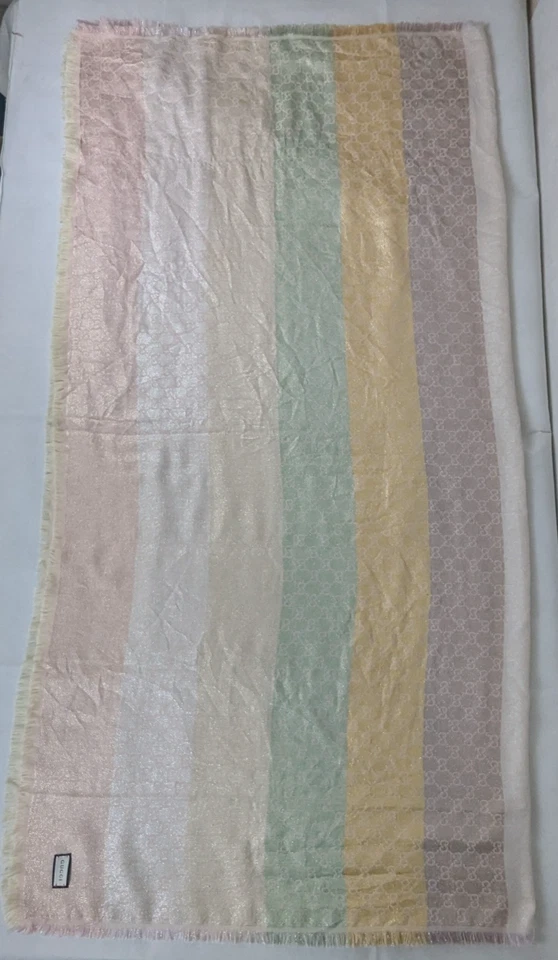 Gucci GG Jacquard Wool & Silk Shawl Wrap Multicolor Made in Italy. - Image 2 of 4