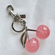 New Coach Red Cherry Apple Bag Charm Keychain Resin Metal Brass Purse Decoration