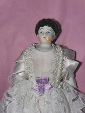 Antique German Dollhouse 9" CHINA HEAD DOLL Original Cloth And Porcelain Body