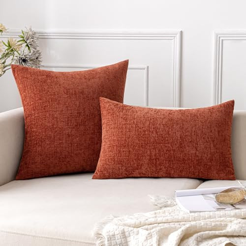  Pack of 2 Soft Fall Chenille Throw Pillow Covers 18x18 Inch Decorative Couch 