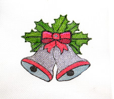 Needlepoint Canvas to stitch Christmas Silver Bells Red 18 mesh Zweigart Signed