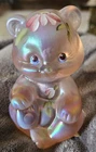 Fenton Champagne Pink Iridescent Carnival Glass Bear Hand Painted and Signed By