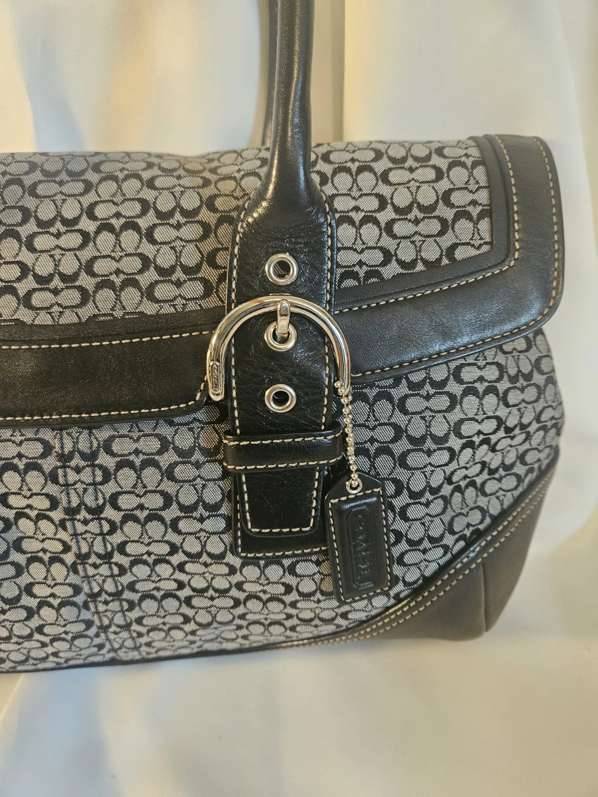 Borsa a tracolla vintage Y2K Coach 7080 Hamptons Soho firmata tela pelle fibbia