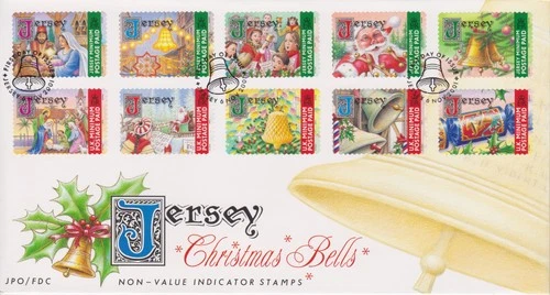 Unaddressed Jersey FDC First Day Cover 2001 Christmas Bells Set