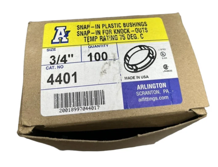 (Box of 100) Arlington 4401 Snap-In Plastic Bushings for Knock-Outs 75 Deg 3/4" - Image 4 of 4
