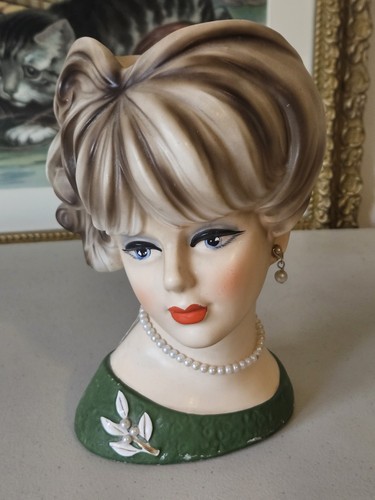  Napco Vintage Lady Head Vase 7 inch  missing earring 